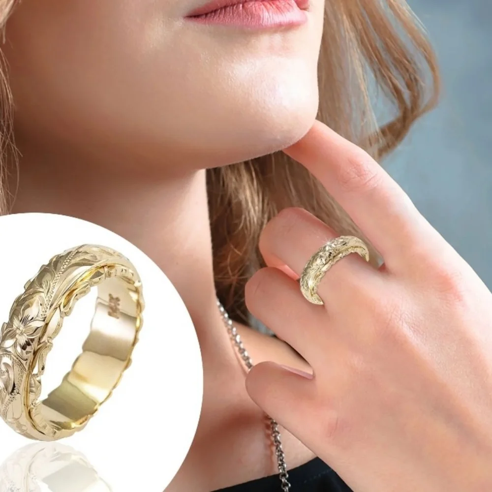 NWT 14K Gold Plated Suspended Carved Rose Flower Ring size 8 - Picture 2 of 4